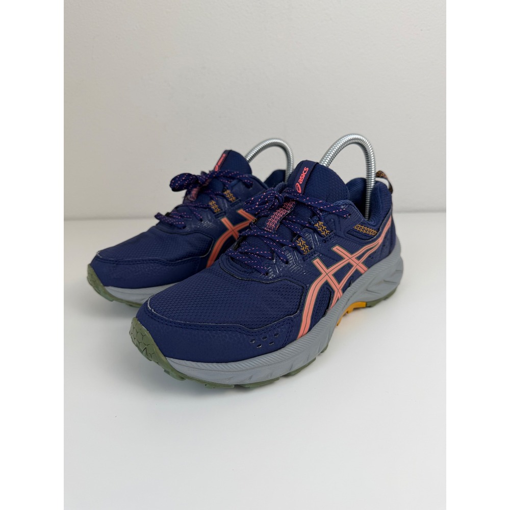 ASICS Women Mesh Trail Running Shoe GEL-Venture 9 Size 8 Navy Blue Coral Hiking